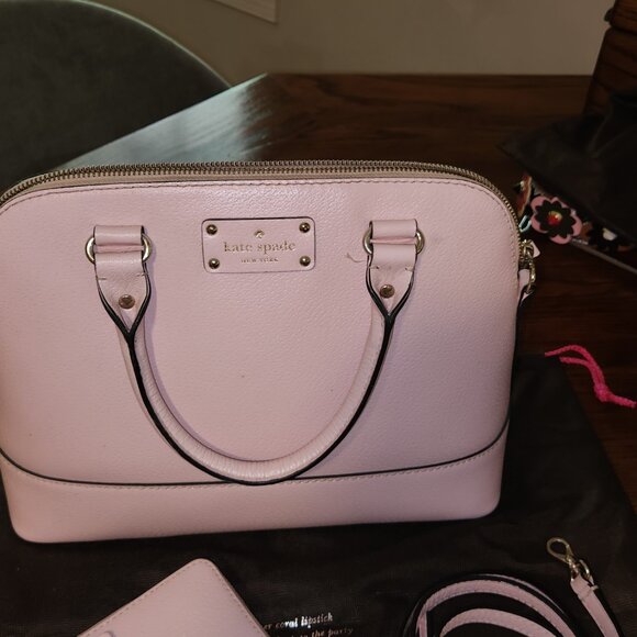 Kate Spade Pink Leather Top Handle Handbag with shoulder strap, matching wallet. - Picture 3 of 10